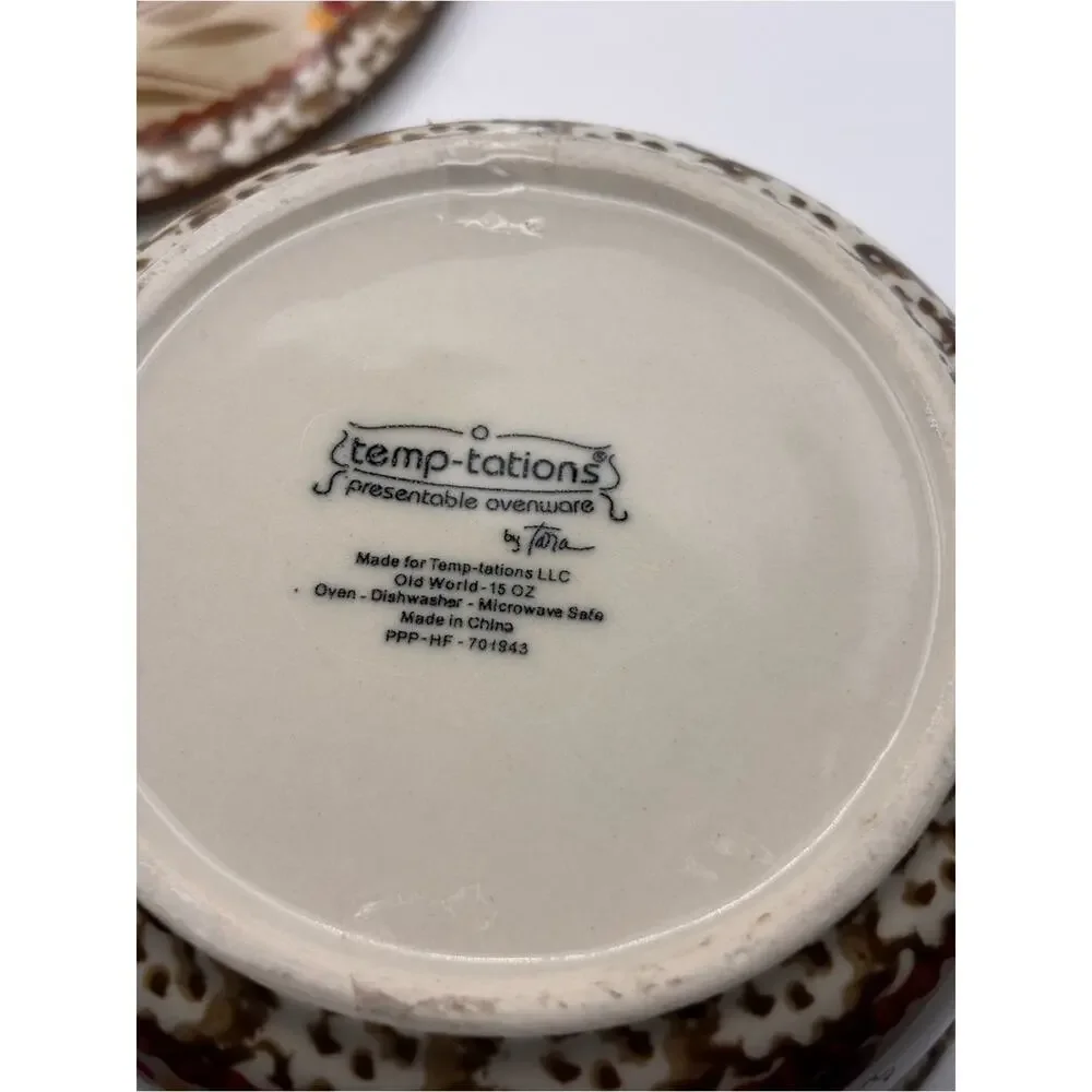 Set of 4 Temptations Ovenware Square Ramekins & Soup Crocks Old World Brown